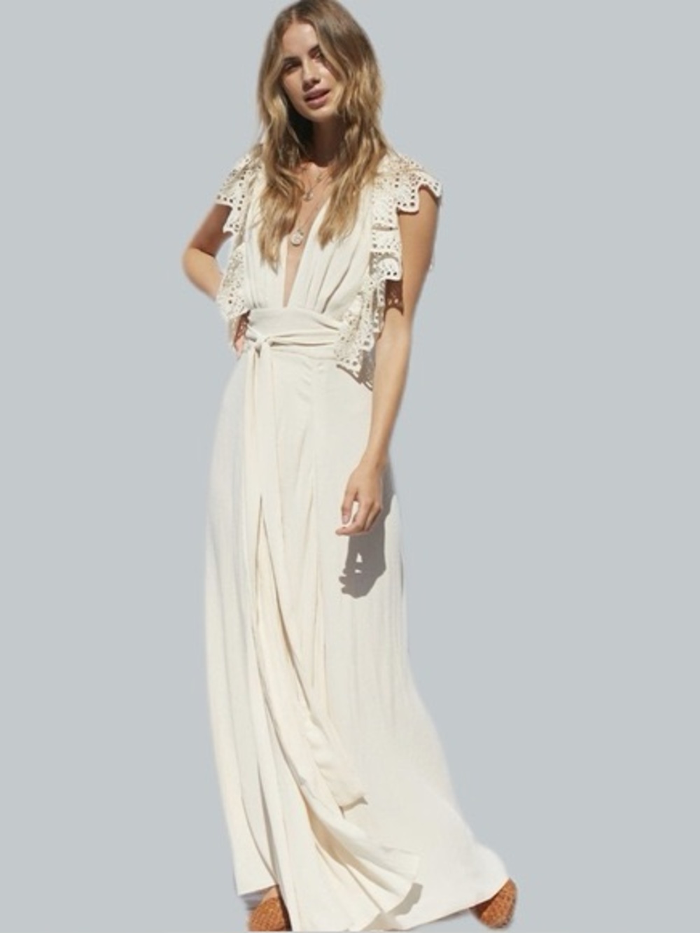 Jen's Pirate Booty White Poppy Wrap Bohemian Lace-Trim Maxi Dress in Cream - Picture 2 of 9